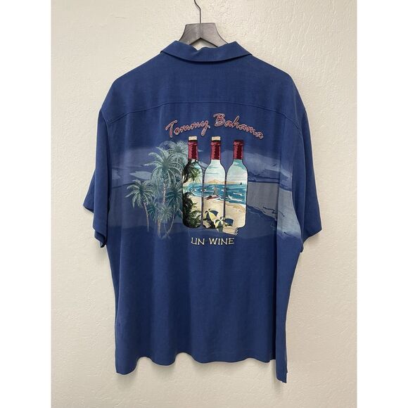 Tommy Bahama Mens Embroidered Un Wine Silk Camp Shirt Blue 2XL - Picture 1 of 4